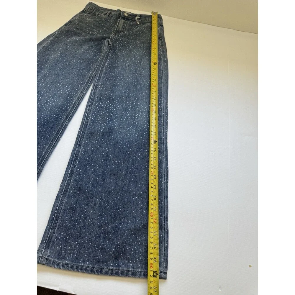 Tractr Girls Size 2 Wide Leg Jeans Blue Rhinestone Studded Denim Pants